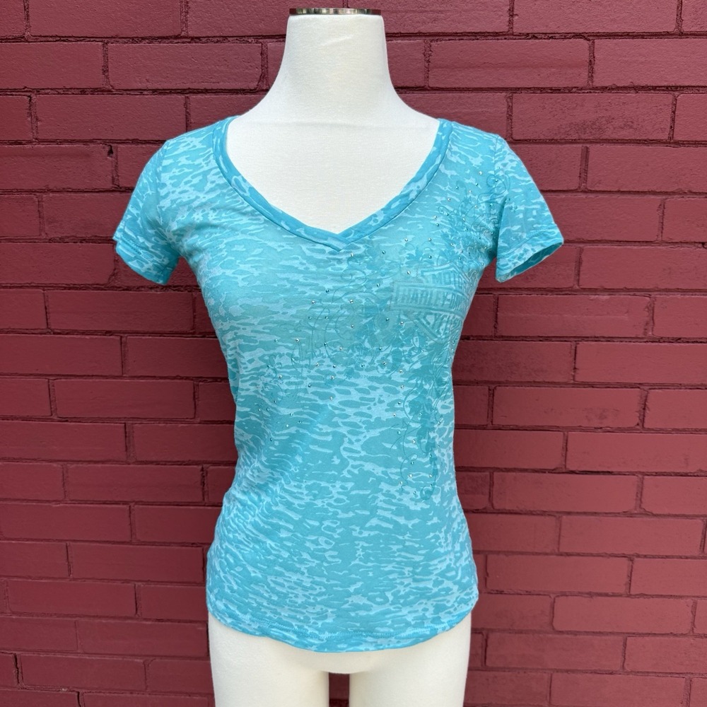 Vtg Harley Davidson Womens Shirt Small Blue Cozumel Mexico‎ Burnnout Biker
